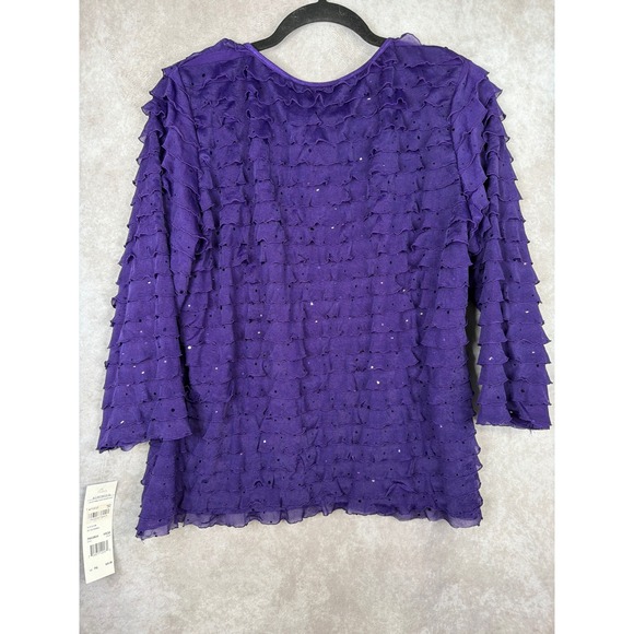 NWT Elementz Petite Purple Ruffle Sequin 3/4 Sleeve Top Womens  PETITE XL - Picture 5 of 6